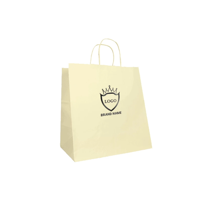 Customized Personalized shopping bag Safari 32x20x33 CM | PAPER SAFARI BAG WIDE BOTTOM| FLEXO PRINTING IN ONE COLOR ON PRE-DE...